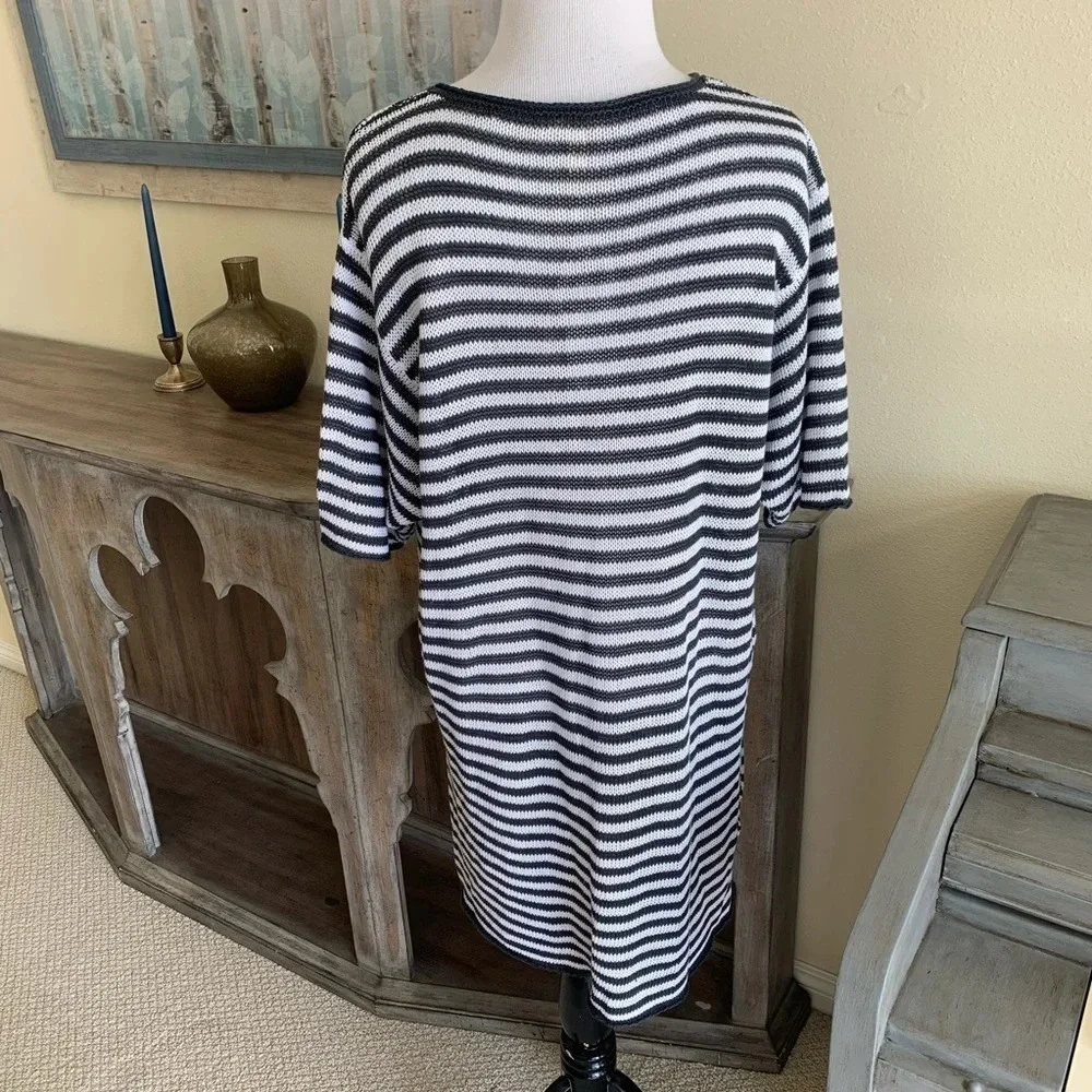 New Eileen Fisher Striped Organic Linen Tunic Graphite White NWT Casual - Picture 7 of 9